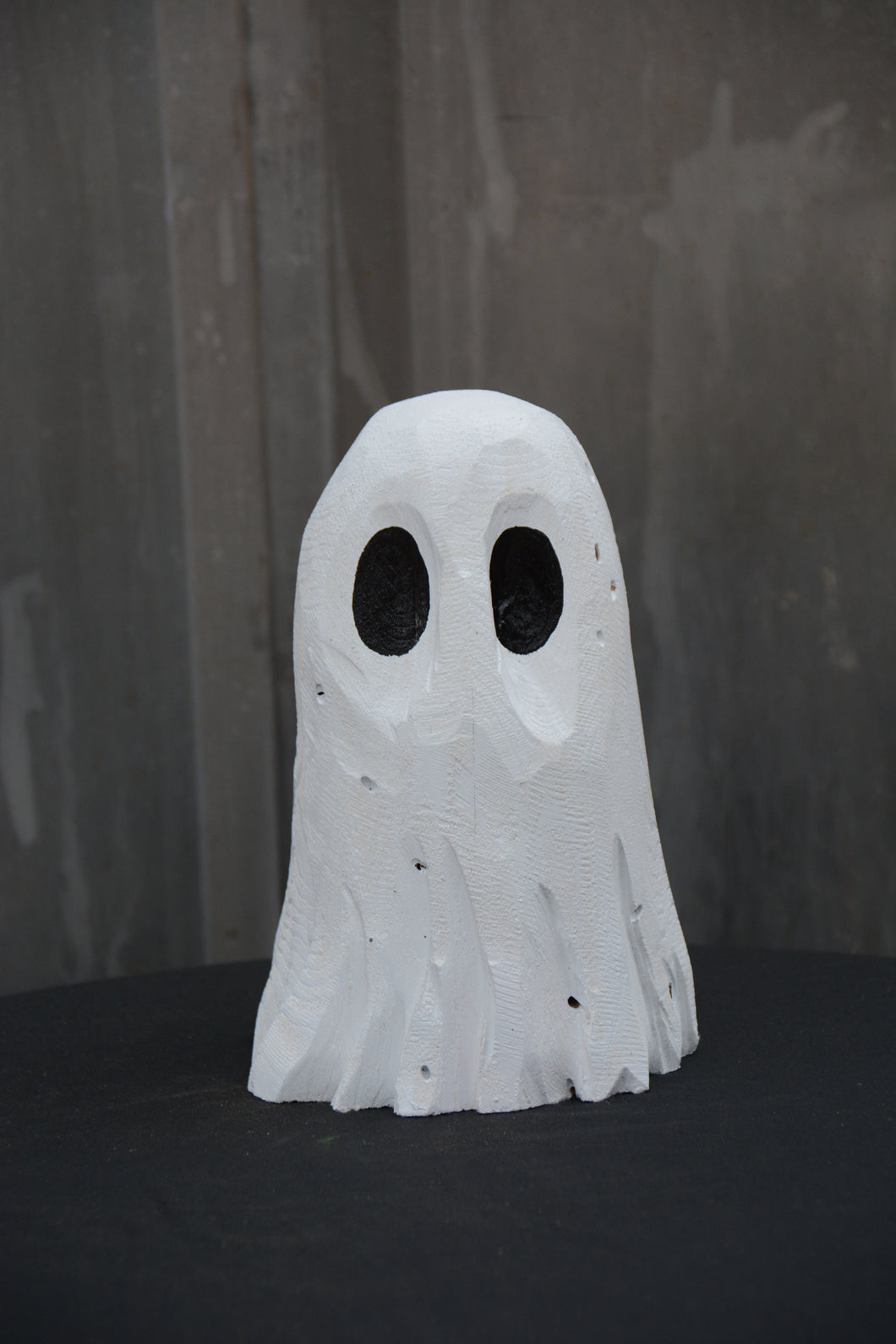 7-Inch Handcrafted Ghost Carving – Whimsical Halloween Decor from Upcycled Cedar