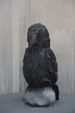 Load image into Gallery viewer, 13-Inch Resting Raven Sculpture – Handcrafted Chainsaw Art for Spooky &amp; Rustic Home Décor
