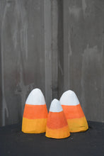 Load image into Gallery viewer, Set of 3 Handpainted Chainsaw Carved Candy Corn Sculptures | Seasonal Fall &amp; Halloween Décor by Jess Alice
