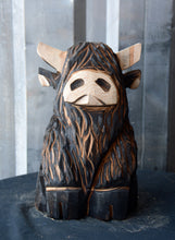 Load image into Gallery viewer, 12"x7" Highland Cow- Chainsaw Carved Wood Sculpture
