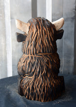 Load image into Gallery viewer, 12"x7" Highland Cow- Chainsaw Carved Wood Sculpture
