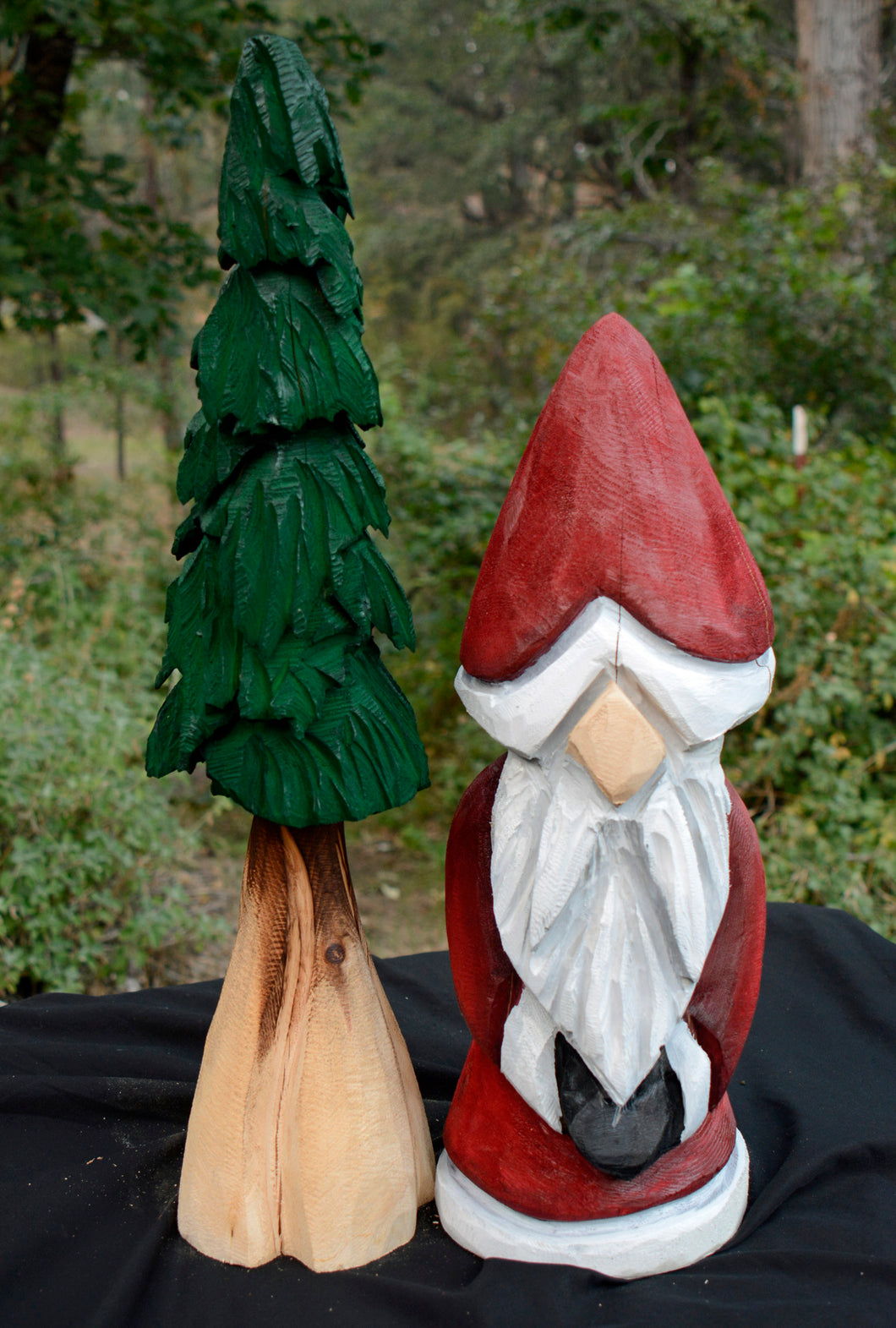 Large Chainsaw Carved Christmas Tree and Santa Scene  | Original One-Of-A-Kind Artwork by Jess Alice