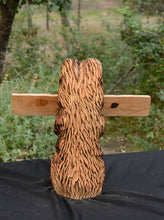 Load image into Gallery viewer, Chainsaw Carved 23&quot; Bear Sculpture with &quot;Turn Around&quot; Sign | Original Handcrafted Artwork by Artist Jess Alice&quot;
