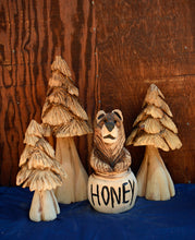Load image into Gallery viewer, 17&quot; Honey Pot Bear Chainsaw Carved Wood Sculpture | California Cedar Art | One-Of-A-Kind Original | Artist &amp; Carver Jess Alice
