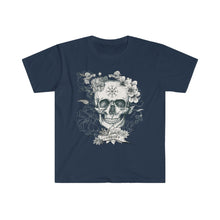 Load image into Gallery viewer, Skull and Flower Helm of Awe &quot;Conquer&quot; Shirt | Viking - Norse - Icelandic Rune | Unisex Soft style T-Shirt - Jess Alice
