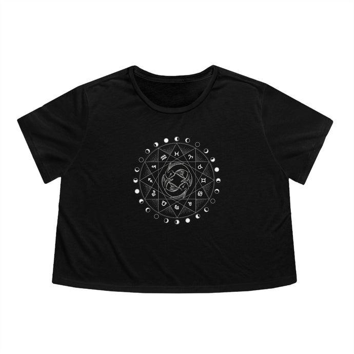 Pisces Astrological Fish swimming Opposite Direction | Moon Phase Esoteric| Cropped T-Shirt | Women's Flowy Mid Drift Tee - Jess Alice