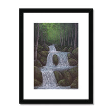 Load image into Gallery viewer, &quot;Mossy Rocks&quot;  Framed &amp; Mounted Fine Art Print | Artist Jess Alice | Mossy Rock Waterfall Landscape Painting - Jess Alice
