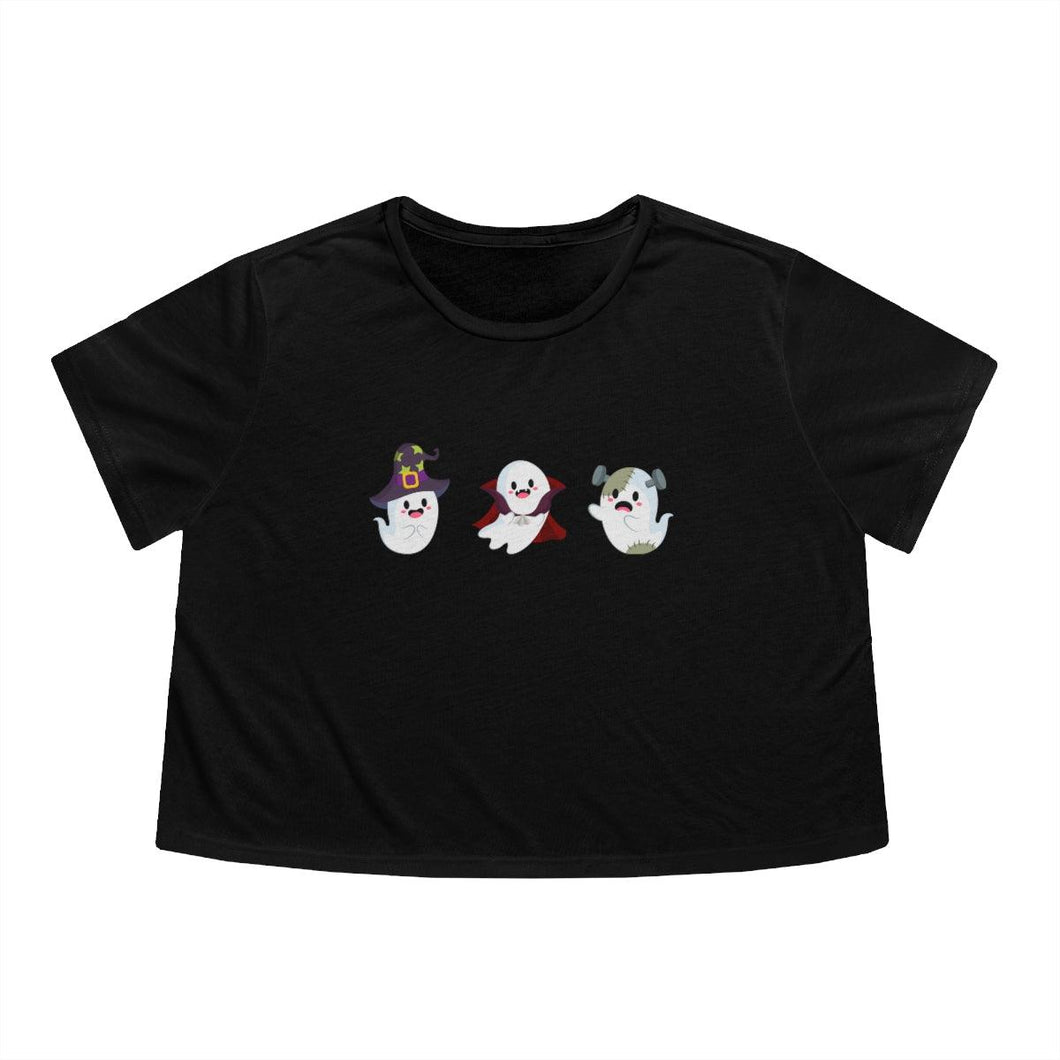 3 Monster Ghost Cropped Tee Spooky Vampire, Witch, and Monster Frankenstein Ghosts - Jess Alice