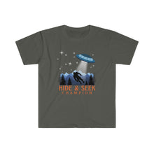 Load image into Gallery viewer, &quot;Hide and Seek Champion&quot; Bigfoot and UFO Alien Unisex Softstyle T-Shirt - Jess Alice
