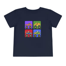 Load image into Gallery viewer, Toddler Tee | Educational and Interactive Clothing | 4 Color Block Cute Monster Trucks with Animal top - Jess Alice
