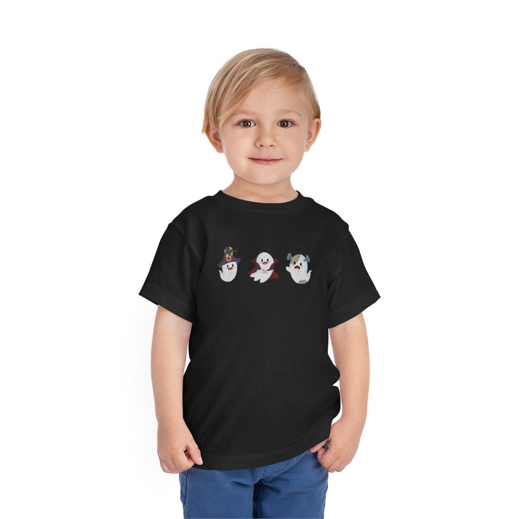 Toddler Clothing | Cute 3 Monster Ghost T-Shirt | Spooky Vampire, Witch, and Frankenstein Ghosts- Supernatural Cartoon Spirit Graphics Tee - Jess Alice