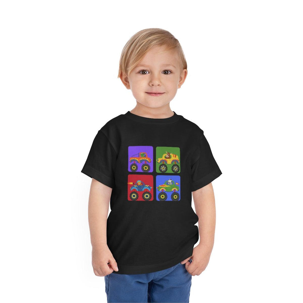 Toddler Tee | Educational and Interactive Clothing | 4 Color Block Cute Monster Trucks with Animal top - Jess Alice