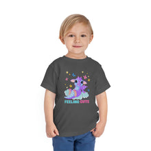 Load image into Gallery viewer, &quot;Feeling Cute&quot; Dragon sitting on a cloud surrounded by Butterflies and Stars | Toddler Short Sleeve Tee - Jess Alice
